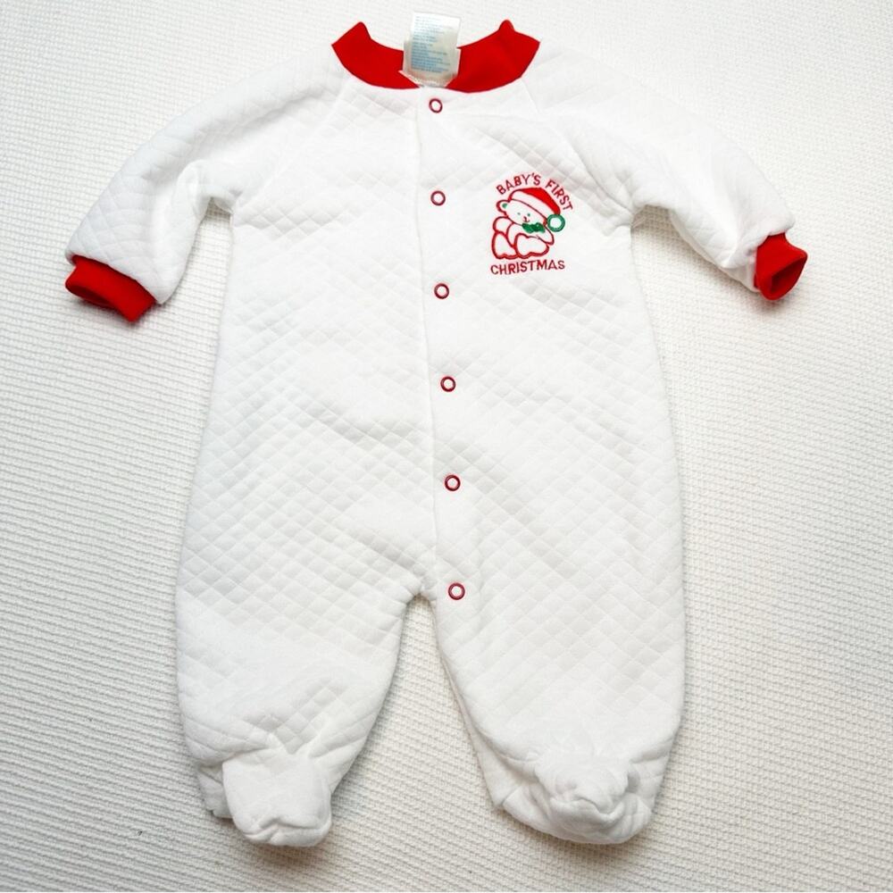 Basic Editions Baby’s First Christmas Quilted footies Vintage